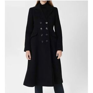 Hobbs London Sophisticated Black Double-Breasted Wool Women's Trench Coat US 6